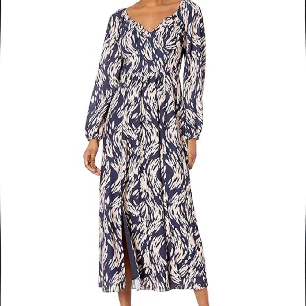 Ali & Jay Women's S Blue & Peach Long Sleeve A-Line Maxi Dress NWT